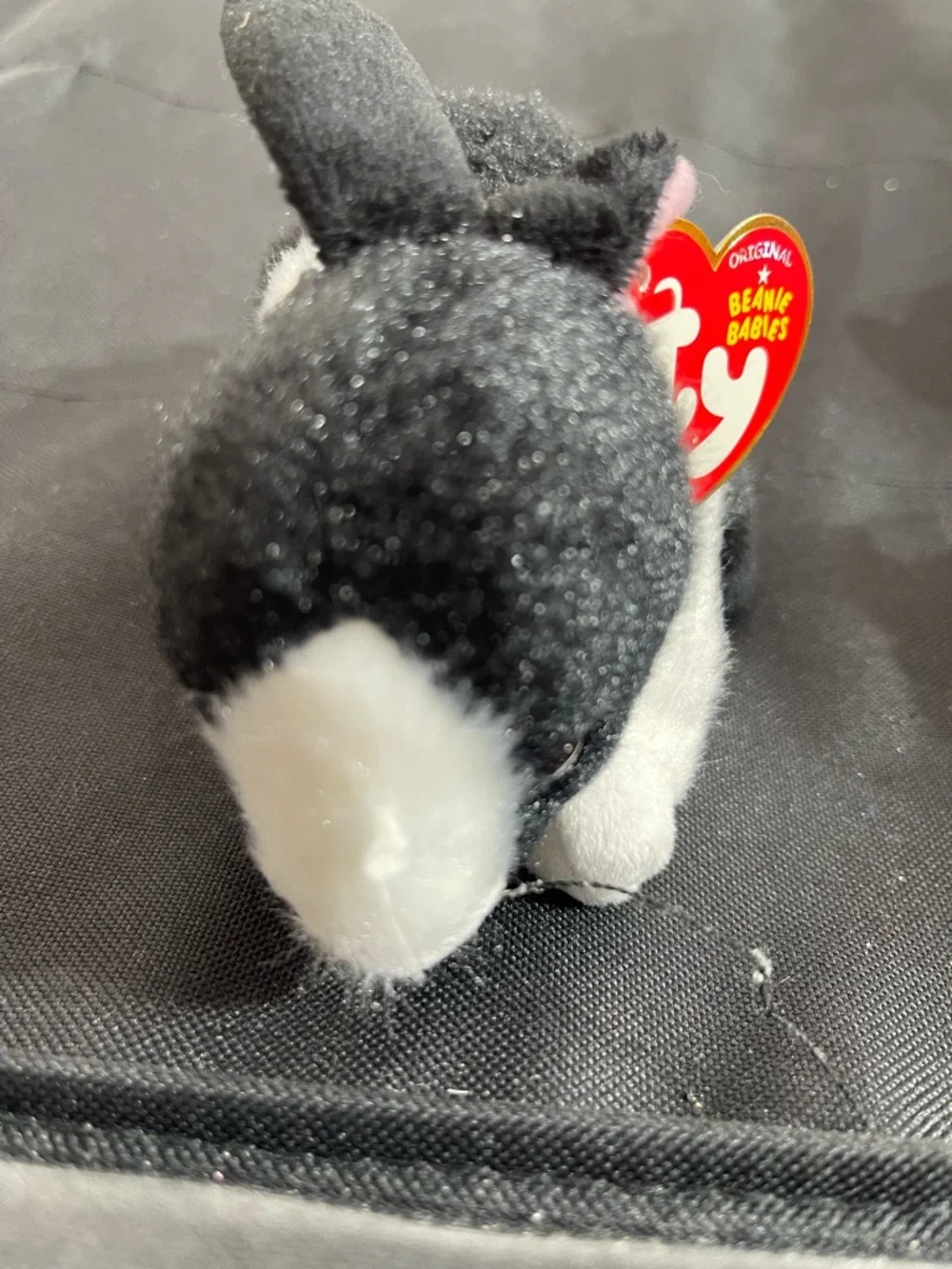Ty Black and White Bunny Beanie with Pink Ear Accent